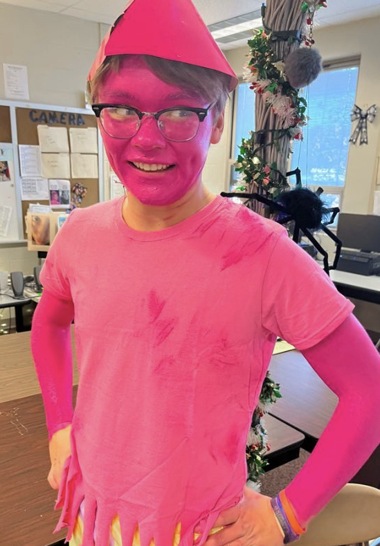 Senior Jake Santora dressed up as Patrick Star from Spongebob. He made his mark on the school by getting pink paint everywhere. His costume was definitely one of the most destructive to the school. 