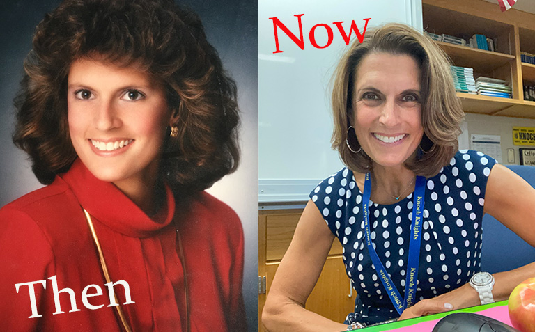 1988 to 2024- Ms. Woller's smile hasn't changed at all. Her kindness and patience helps many freshmen in their transition to high school, and she enjoys having them in biology. 